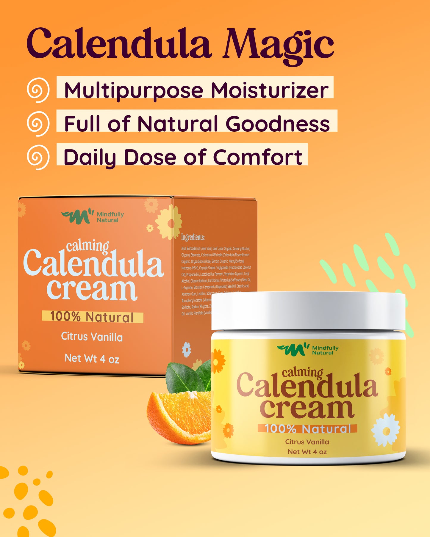 Calming Calendula Cream - Lightly Scented Citrus Vanilla